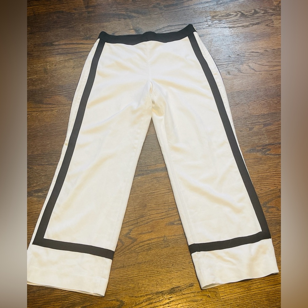 White House Black Market White Wide-Leg Pants with Black Side Stripes trousers - Picture 7 of 12